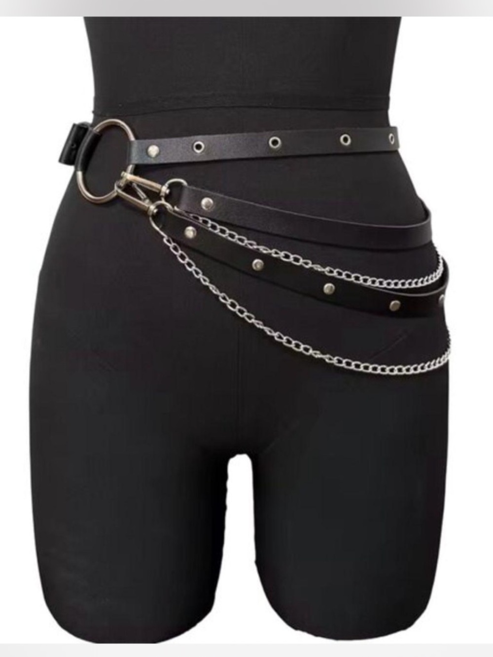 Black Studded Leather Chain Waist Belt - Women Accessories - Picture 6 of 9